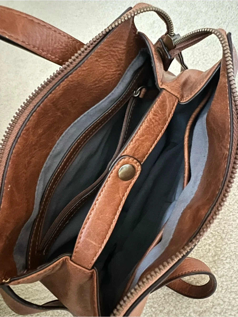 Vintage Perlina Brown Leather Backpack Purse 90s Convertible Shoulder Bag